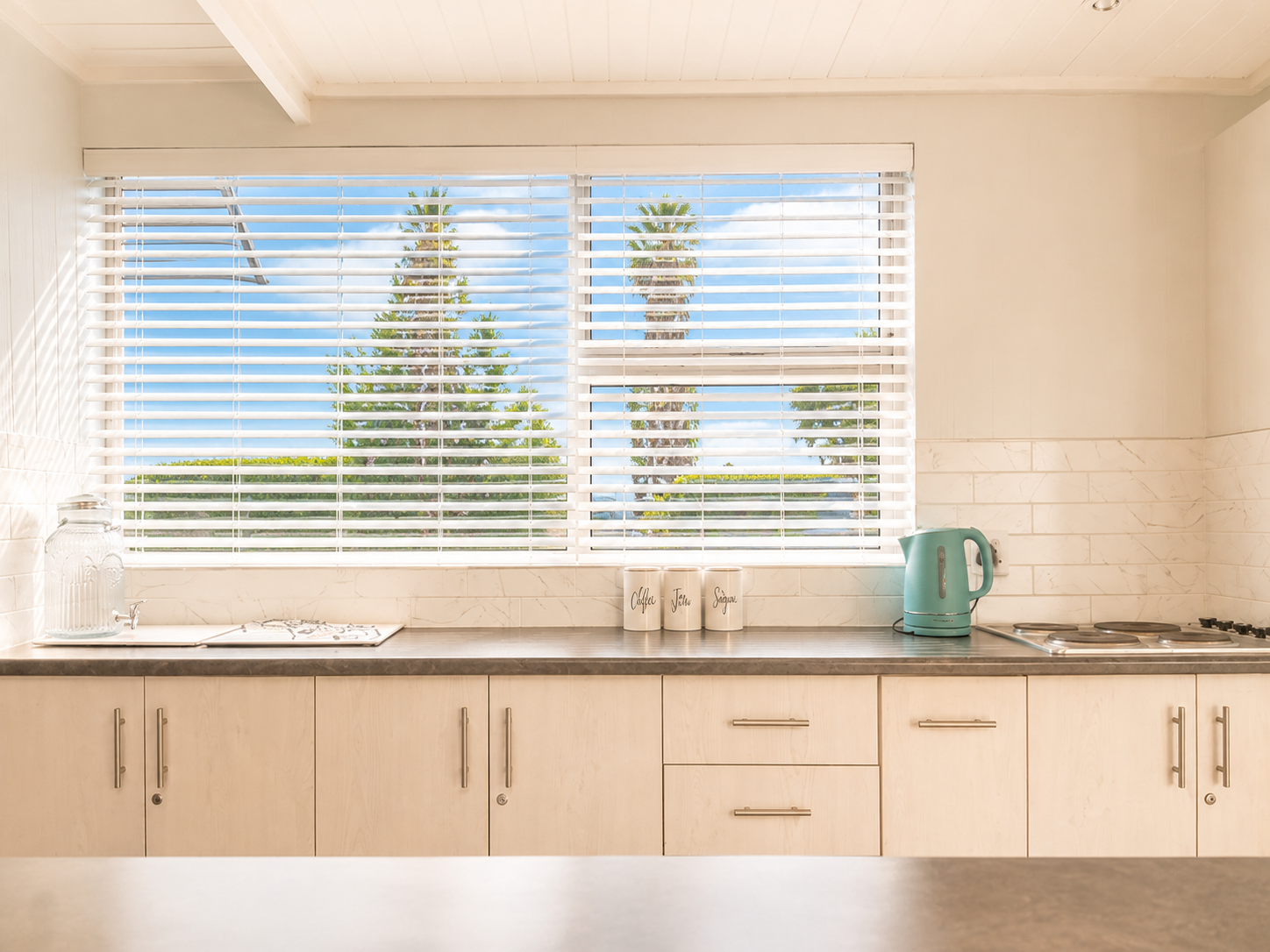 Kitchen with oven and fridge